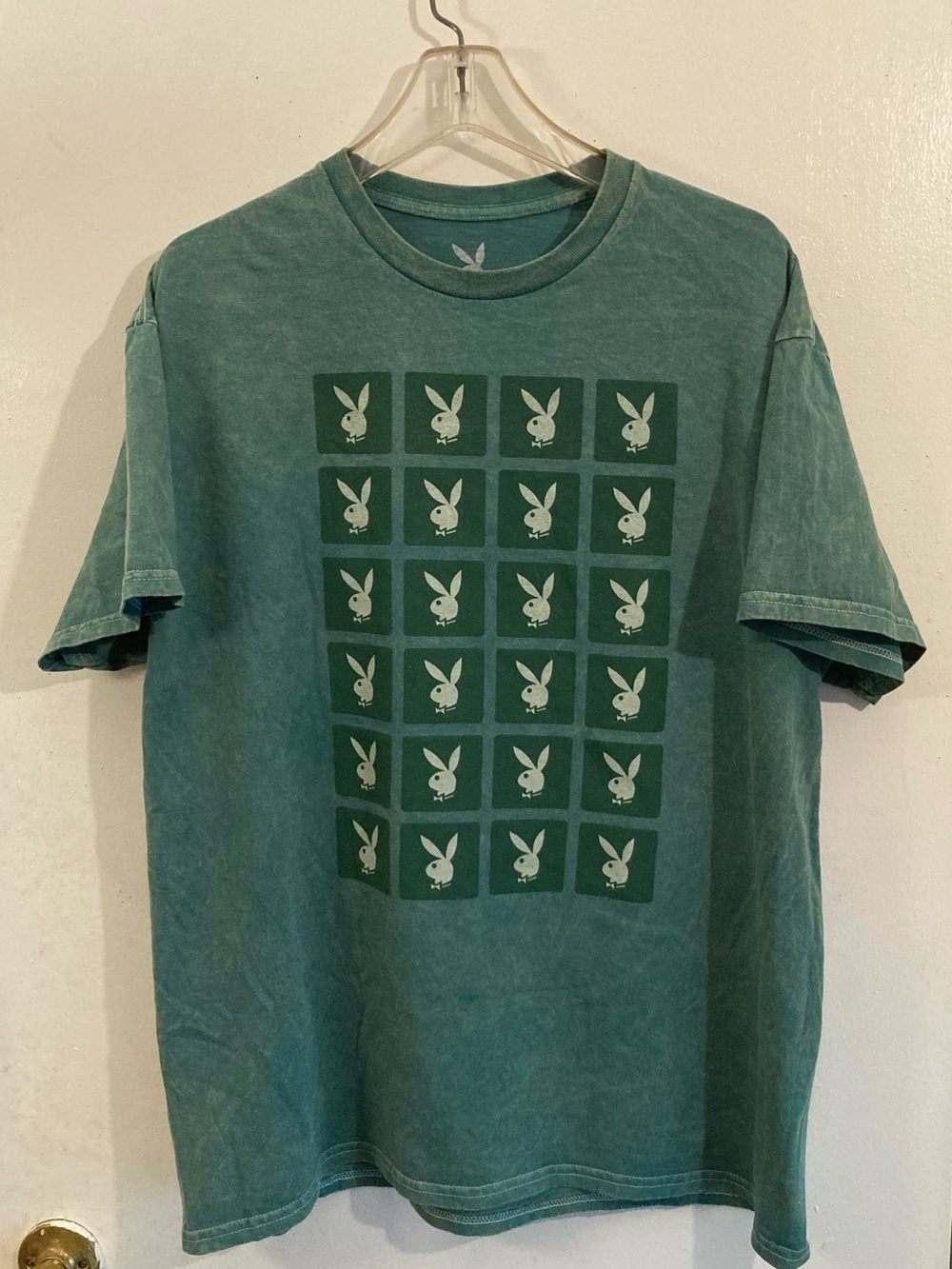 PLAYBOY Teal Green Bunny Grid Short Sleeve Tee